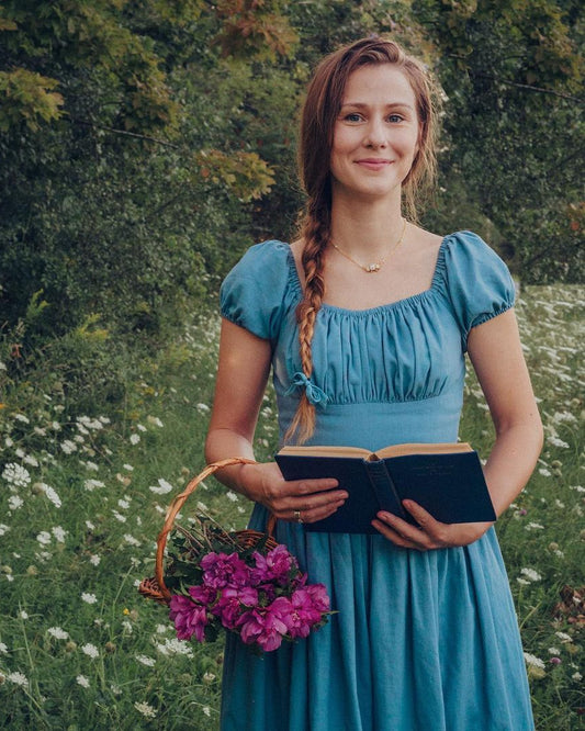 MTO - Loretta Dress in Carolina Blue Linen