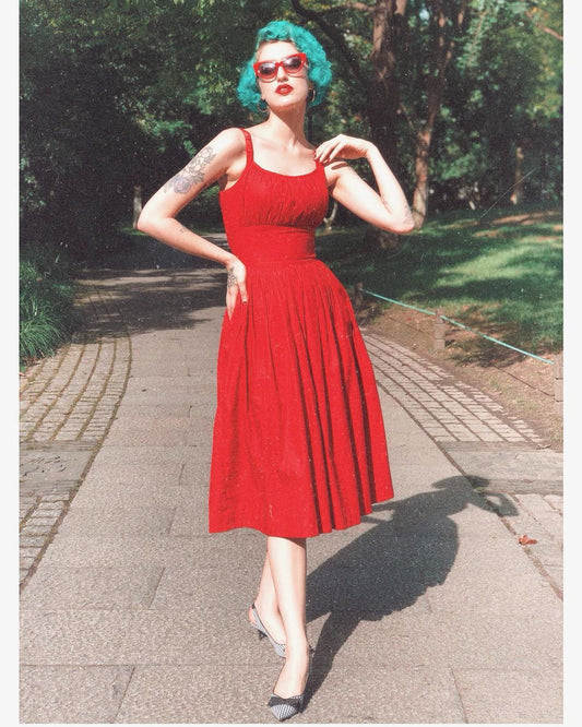 MTO - Grace Dress in Cardinal Red Cotton