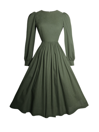 RTS - Agnes Dress in Hunters Green Linen - Midi Length