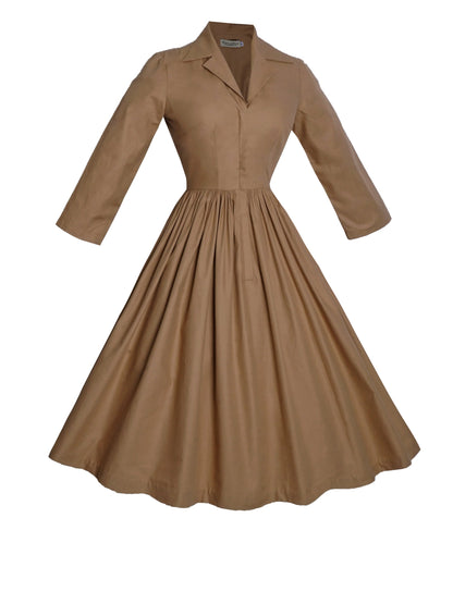 RTS - Natalie Dress in Camel Beige Cotton