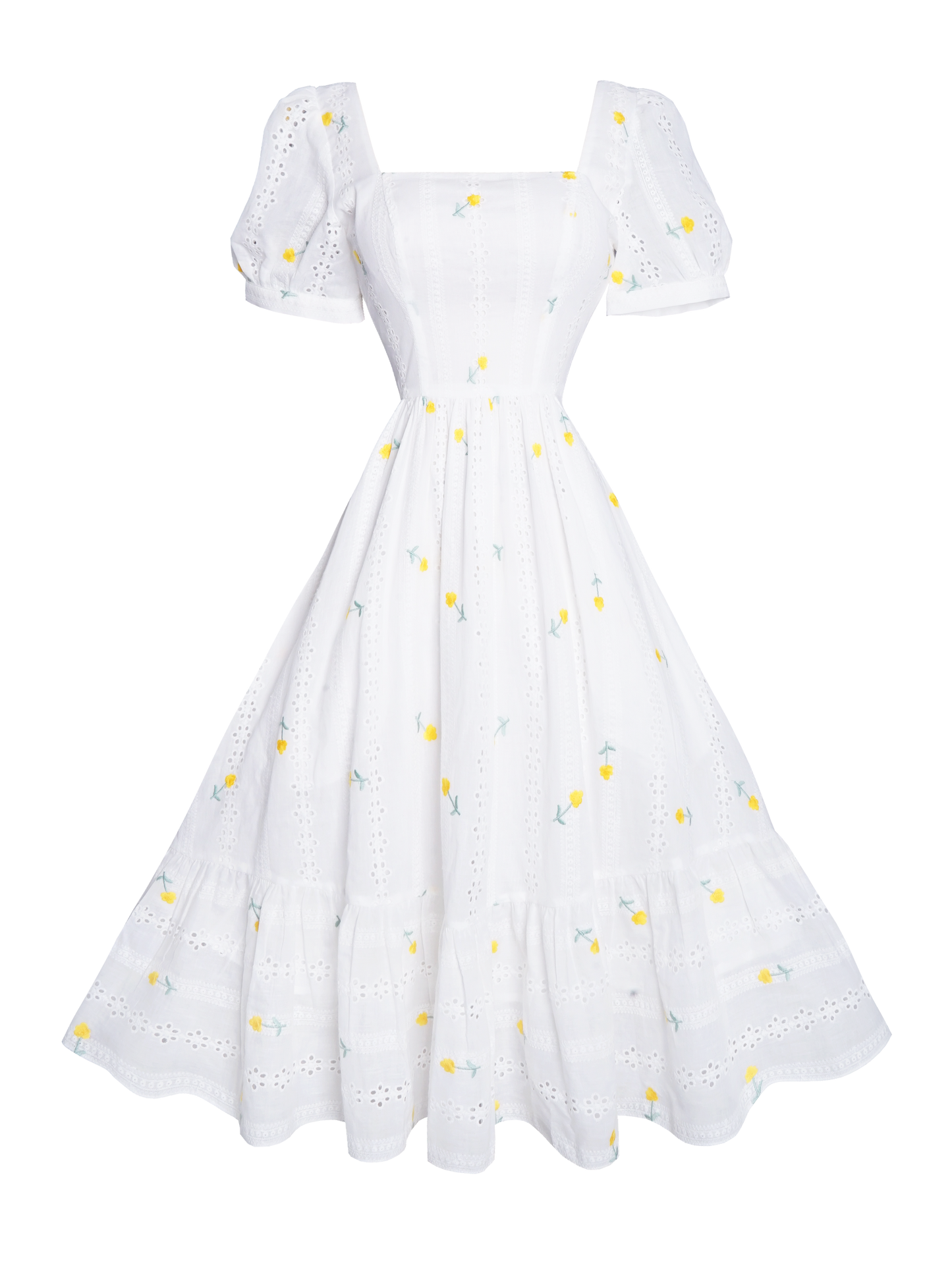 MTO - Isadora Dress "Cottage Lane" Yellow Floral Eyelet