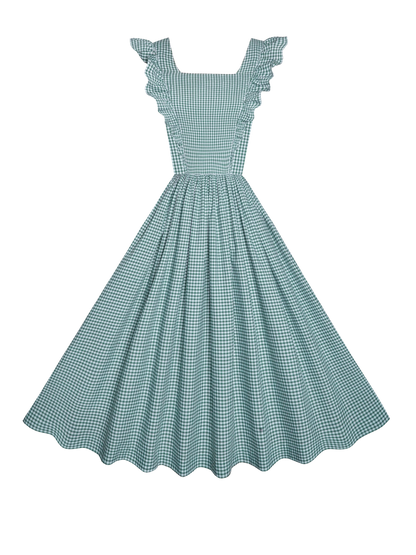 RTS - Lorraine Dress Pine Green Gingham - Small Checks
