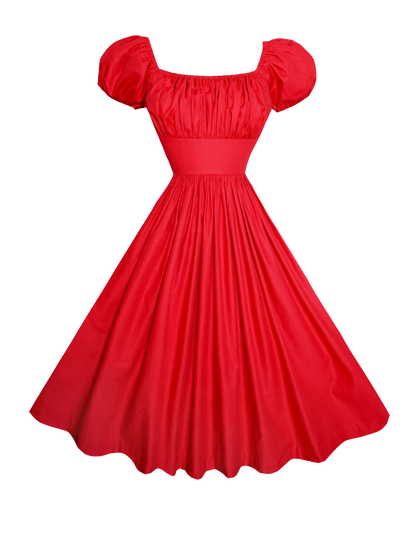 RTS - M - Loretta Dress Cardinal Red Cotton