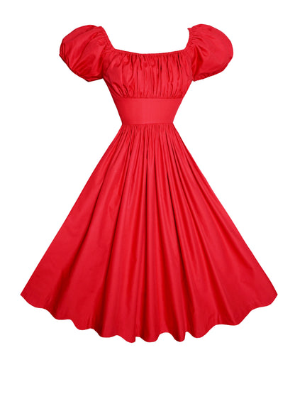 RTS - M - Loretta Dress Cardinal Red Cotton
