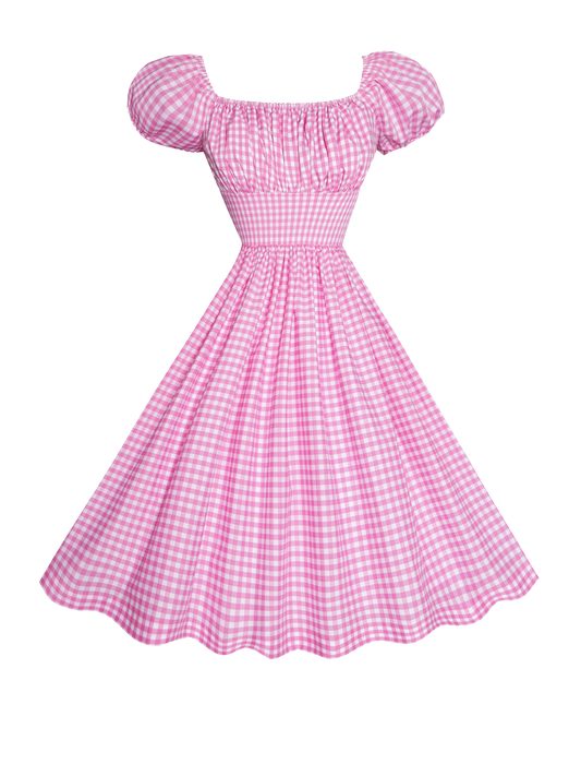 MTO - Loretta Dress Light Pink Gingham - Medium Checks
