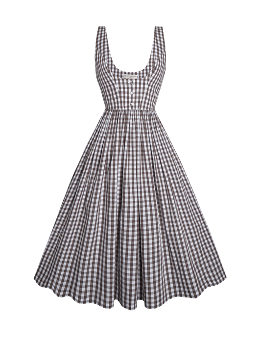 RTS - S - Aster Pinafore Brown Gingham - Medium Checks