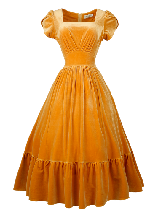 MTO - Ava Dress in Amber Yellow Velvet