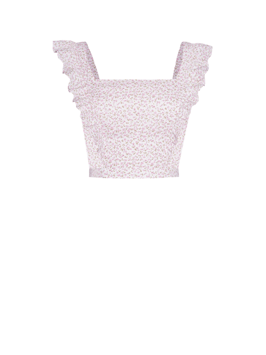 RTS - S - Dolores Top "Delicate Blossoms" White