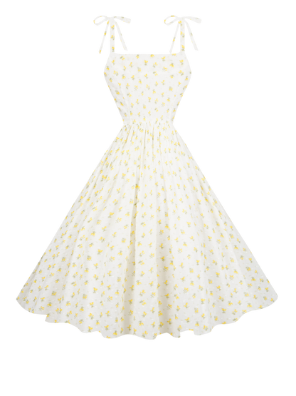 RTS - S - Kelly Dress "Forget-Me-Nots & Polka Dots" Yellow