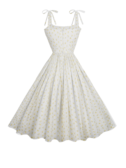 RTS - S - Kelly Dress "Forget-Me-Nots & Polka Dots" Yellow
