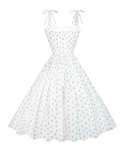 RTS - S - Kelly Dress "Forget-Me-Nots & Polka Dots" Blue