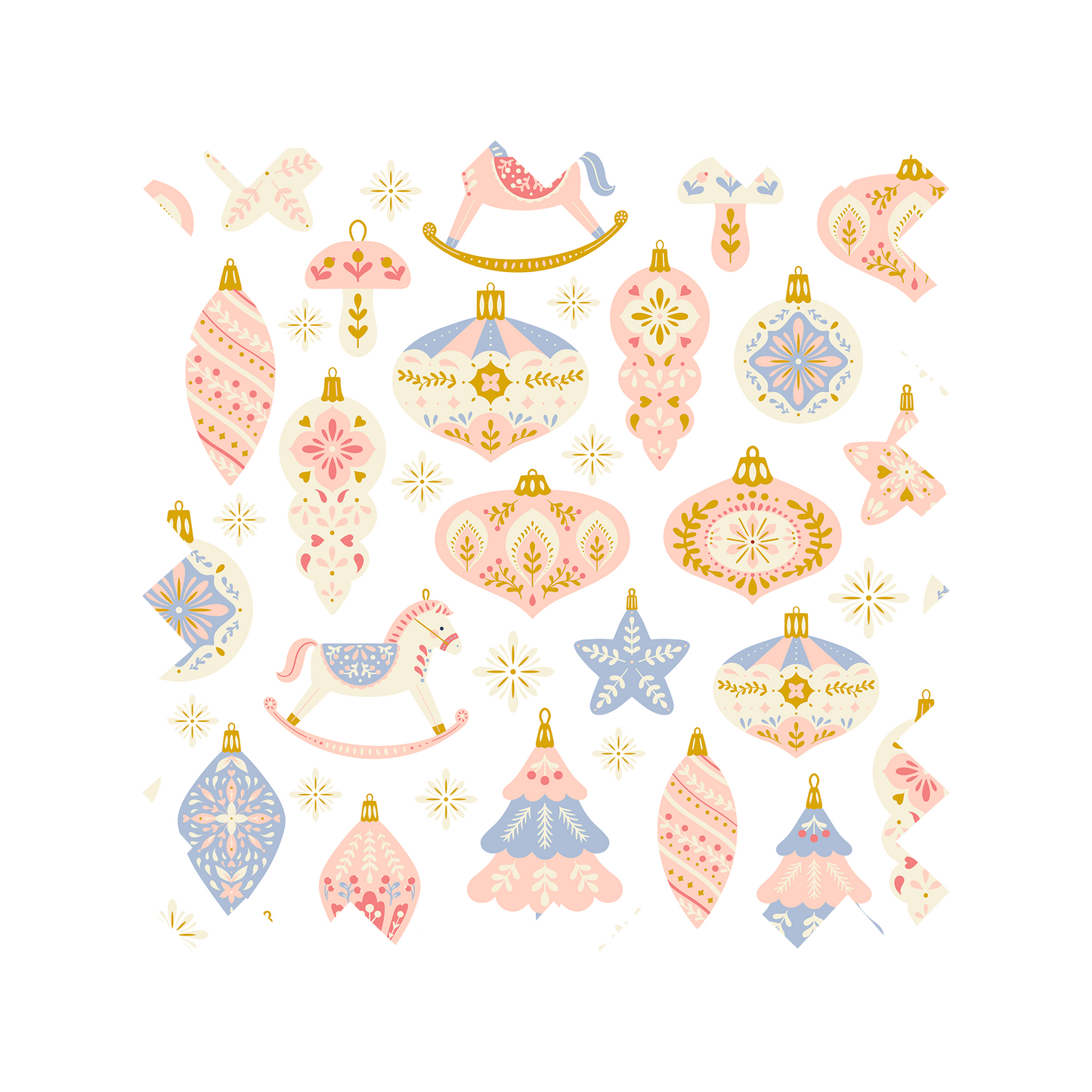Fabric "Christmas Ornaments on Blush" - By the Yard