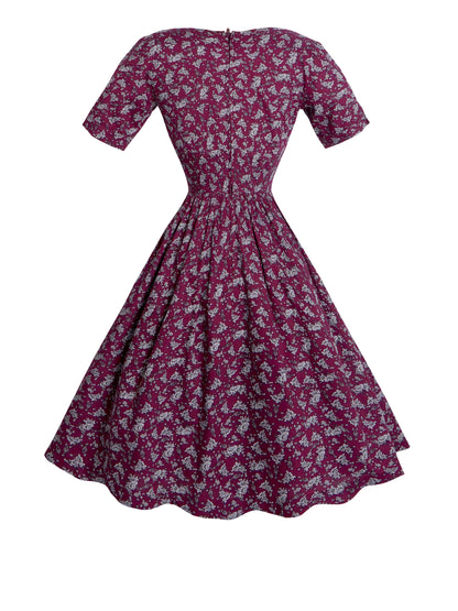 RTS - Size S - Sherry Dress "Wisteria Blooms” Burgundy