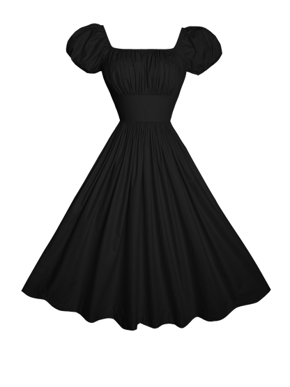 RTS - Loretta Dress Raven Black Cotton - Knee Length