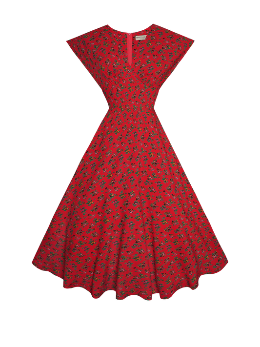 RTS - S - Kennedy Dress "Rustic Country Roses" Red