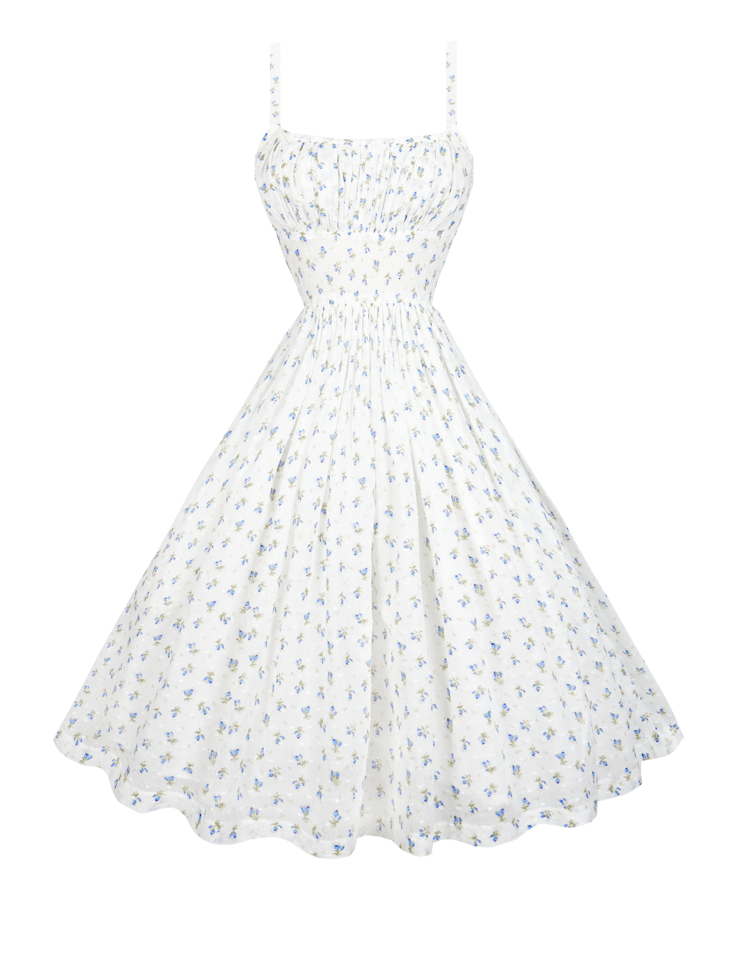 RTS - S - Kelly Dress "Forget-Me-Nots & Polka Dots" Blue