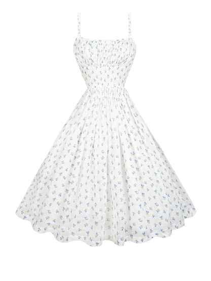 RTS - S - Kelly Dress "Forget-Me-Nots & Polka Dots" Blue
