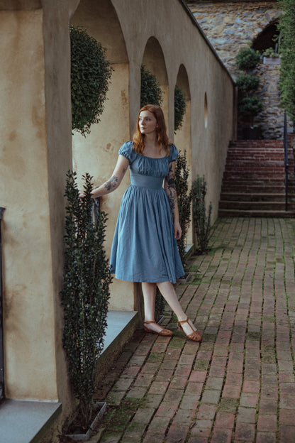 MTO - Loretta Dress in Carolina Blue Linen