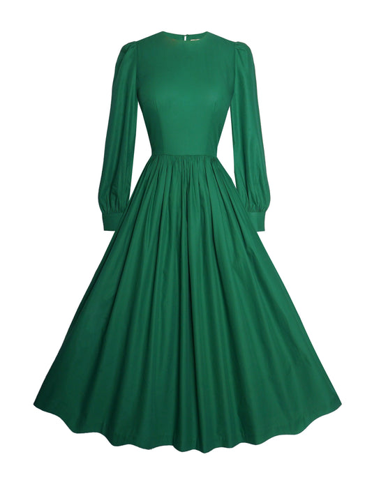 RTS - Size S - Agnes Dress in Pine Green Cotton