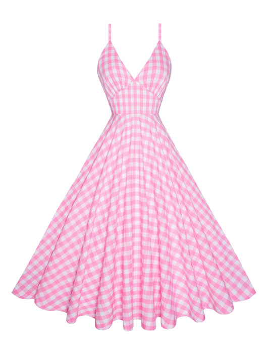 RTS - Size S - Florence Lindy Dress Light Pink Gingham - Large Checks