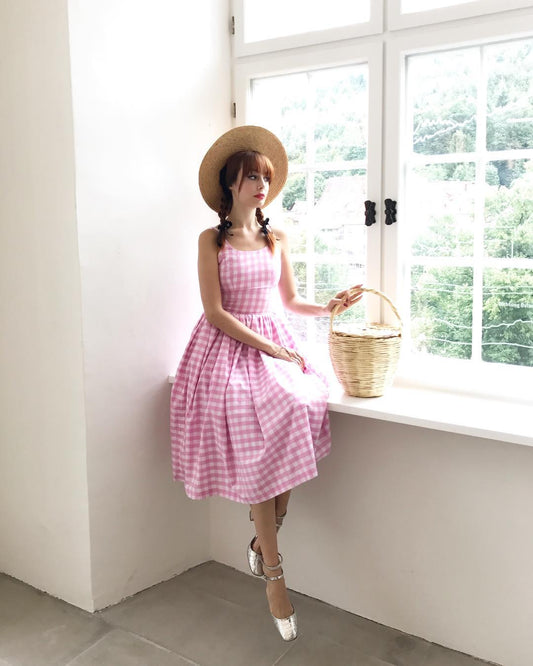 RTS - Penelope Dress Light Pink Gingham - Large Checks