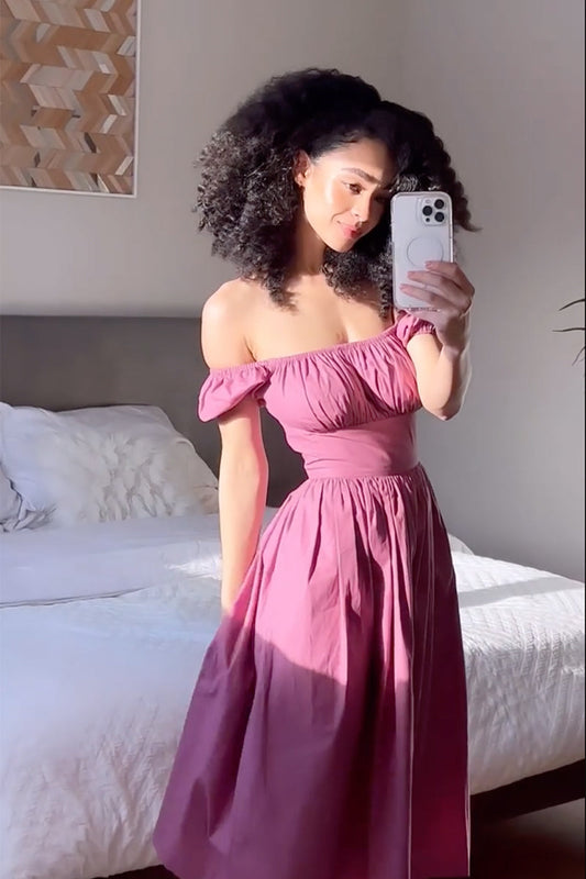 RTS - Loretta Dress in Mauve Rose Cotton