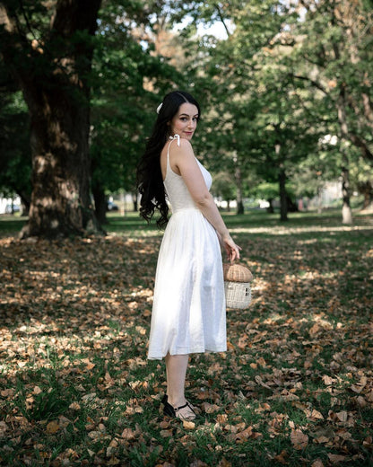 MTO - Birdie Dress "Forget Me Not" White Eyelet