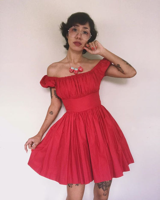 RTS - M - Loretta Dress Cardinal Red Cotton