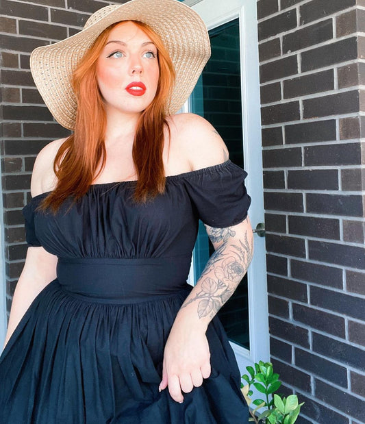 RTS - Loretta Dress in Raven Black Cotton - Midi Length